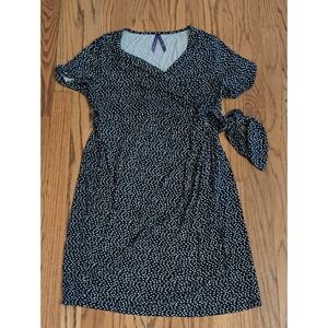 Seraphine Maternity Jersey Dress Black w/ Polka Dots V-Neck short Sleeve Sz 10